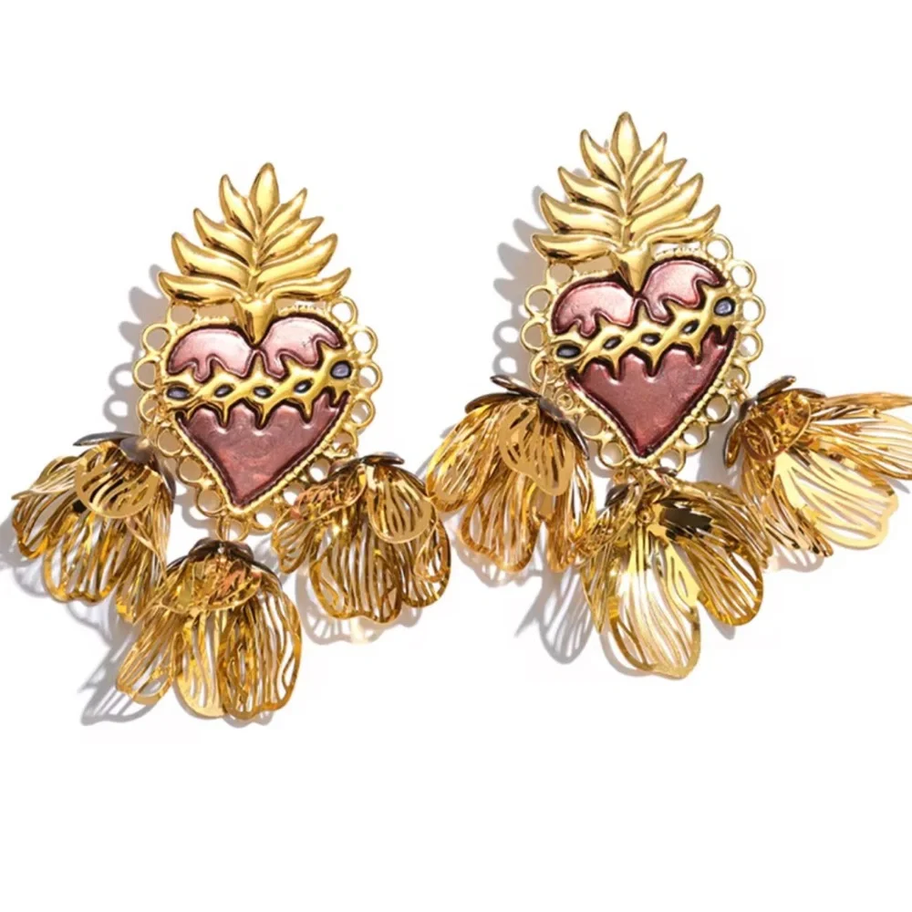 Anthropologie Statement Sacred Heart Drop Earrings ✨ - Picture 1 of 6